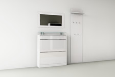 Garderobenset Schuhschrank Paneel Spiegel Weiß Schwarz Sparset 3teilig OLIVA 1