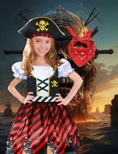 ? Piraten-Kostüm für Mädchen Halloween– Rot-Schwarz gestreift, Gr.122/128