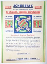 Schiebefix Reklame Blatt Schiebefax Ritzma Werk Eisfeld 1930er Geduldspiel 