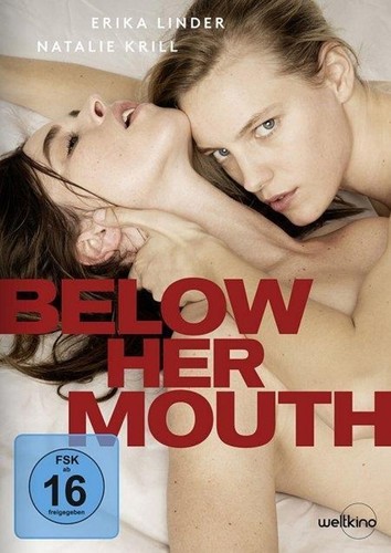 Below her mouth - her,