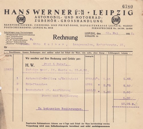 Leipzig rechnung 1926 hans - leipzig,,