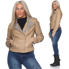 Damen Lederjacke Bikerjacke Kunstleder in Lederoptik kurz Moto Style Motorrad