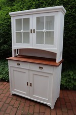 Antik. Aufsatz-Schrank mit Vitrine, um 1900, Jugendstil, massives Echtholz