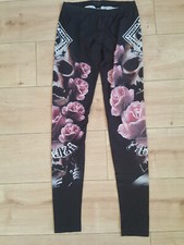 ? YAKUZA High Waist Stretch Leggings S/M 19153 Roses Skull Totenkopf RockerBill