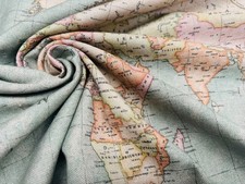 Retro Weltkarte Druck Stoff Wohndeko Vorhänge Kissenmaterial - 140 cm breit