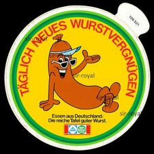 Werbe Aufkleber - Deutsche Wurst - 12x12cm - Vintage 80er Reklame Bockwurst