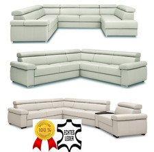 % PREMIUM ECHTLEDER WOHNLANDSCHAFT ECKSOFA U-FORM SESSEL 3 SITZER SOFA FARBEN !