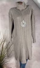 Damen Strickkleid Lang Rollkragen Oversize Winter Kleid NEU 42 44 46 TAUPE