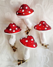 ❀ 4 x Fliegenpilz mit Clip Glas 9cm Rot Weiß Glitzer Pilz Christbaumschmuck 204D