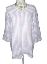 schöne Long Bluse flieder rosa weiß längs gestreift L langarm Longbluse 3/4 arm