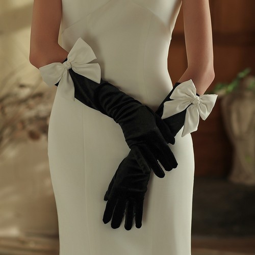 Vintage long black gloves bow - long,