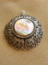 Vintage Perlmutt Anhänger Damen Mädchen Schmuck Kettenanhänger Silber Farbe toll