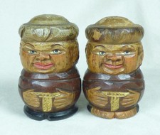 ANRI handgeschnitzte HOLZ SALZ & PFEFFERSTREUER / STREUER: "MÖNCHE" - Italien