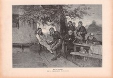 Auf der Kegelbahn - Kotschenreiter - 1888 - Historischer Holzstich ~21x31cm