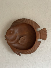 Teak Schale Wandteller Fisch Obstschale 42cm Teakholz Vintage 60er mid century