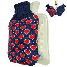 Wärmflasche mit Bezug 2l rote Herzen extra Deckel Naturgummi kuschel Bettflasche