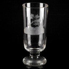 Antikes Glas Pokal Hirsch Schliff Bierglas 19 cm Antik Fußbecher Biedermeier