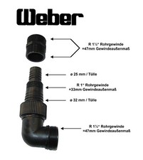 Pumpenanschluss Stutzen Set 1½" Außengewinde 3teilig für Tauchpumpen GÜDE 94539