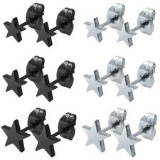 1 Paar Stern Ohrstecker Ohrringe Sterne Edelstahl schwarz silber Ø 5 6 8 10     