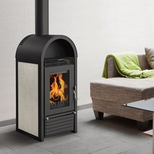 Kaminofen wasserführend Schmitzker Marbella Keramik Holzofen Beige Kamin 8 kW
