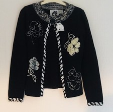 STORYBOOK STRICKJACKE Cardigan Größe Small 40" schwarz creme Blumen Perlen neu Etikett