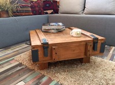 Massivholz Couchtisch Truhe Kiste Hölzern Beistelltisch Sofatisch Vintage Stil