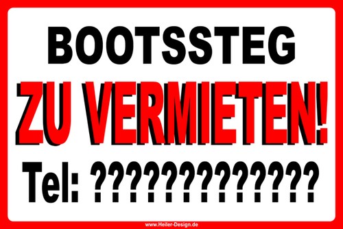Schild bootssteg vermieten - bootssteg, zu