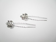 2er Set Haarnadeln Strass Haarschmuck Kopfschmuck Blatt Blätter silber