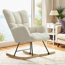 Beige Schaukelstuhl Schaukelsessel mit Armlehnen Relaxsessel Ruhesessel 120kg