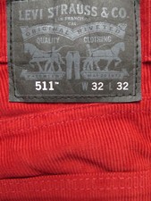 Levi's 511 Slim Cord Jeans Hose W 32 /L 32 ROT ! Red Coloured Vintage Cordhose !