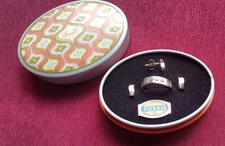 fossil Ring Welle Größe 53 NEU + 3 passende Ohrringe Edelstahl silbern mattgold