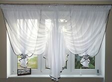 Moderne Fertiggardine aus Voile SET Schöne Gardine AG16 Weiss Braun Fenster