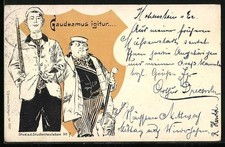 Lithographie Zwei Studenten