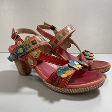 Laura Vita France Riemensandalen Absatz Flower Power Hippie Sommerschuhe Gr. 38