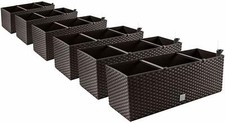 PAFEN 6x Balkonkasten Blumenkasten Rattan-Optik Pflanztopf Blumenkübel Braun