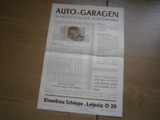 Prospekt "Auto-Garagen" Eisenbau Schiege Leipzig, mit DKW F5 Cabriolimo, um 1937
