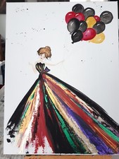 Bild, Acryl auf Leinwand ,Unikat Frau mit Ballons, handgemalt