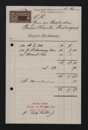 München rechnung 1911 - mÜnchen,, max