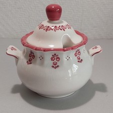 SMF Schramberg Keramik Modell WIEN Zuckerdose mit Griff Rosa Blüten Handgemalt