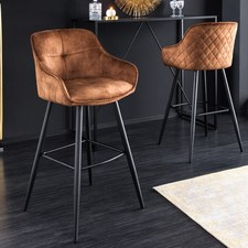 Design Barhocker EUPHORIA FARBWAHL Samt schwarze Metallbeine Barstuhl mit Lehne