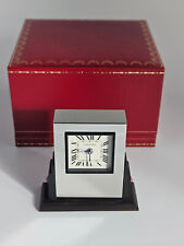 Cartier 2748 Pendulette Basculante Stahl & Ebenholz Tischalarmuhr-Weckeruhr-Box
