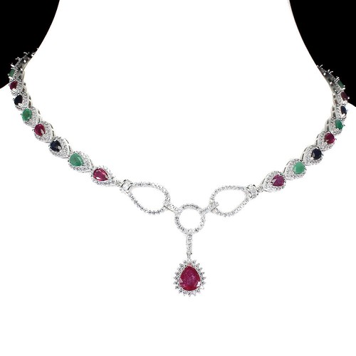 Rubin smaragd saphir collier - rubin,