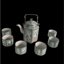 Japanisches Teeservice, Kanne & 6 Tassen, Geschirr SET, Jugendstil Design