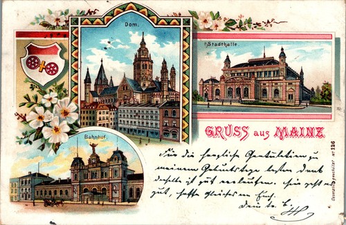 Litho gruss aus mainz bahnhof - gruss,