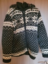 Alpaca Nepal Wolljacke, Anthrazit Weiß, Warm, Fleece, Ungefähre Größe M