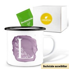 Emailletasse Buchstaben Becher