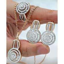 Zirkon Schmuckset Für Damen Ring Ohrringe Halskette Rosegold