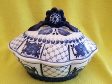 Butterdose Schatulle Gzhel Gshel  blau weiß Blumen Russland Russia h 14 cm