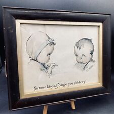 No More Kissing Cause You Slobbers Feder & Tinte signiert Ted Rushen 10" x 12" gerahmt