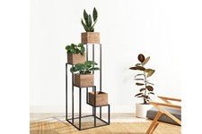 Trendige Blumensäule Metallrahmen 4 Holzboxen Akazie Stone SYDNEY B-WARE 42258